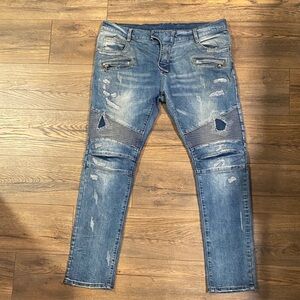 Balmain Blue Distressed Skinny Jeans